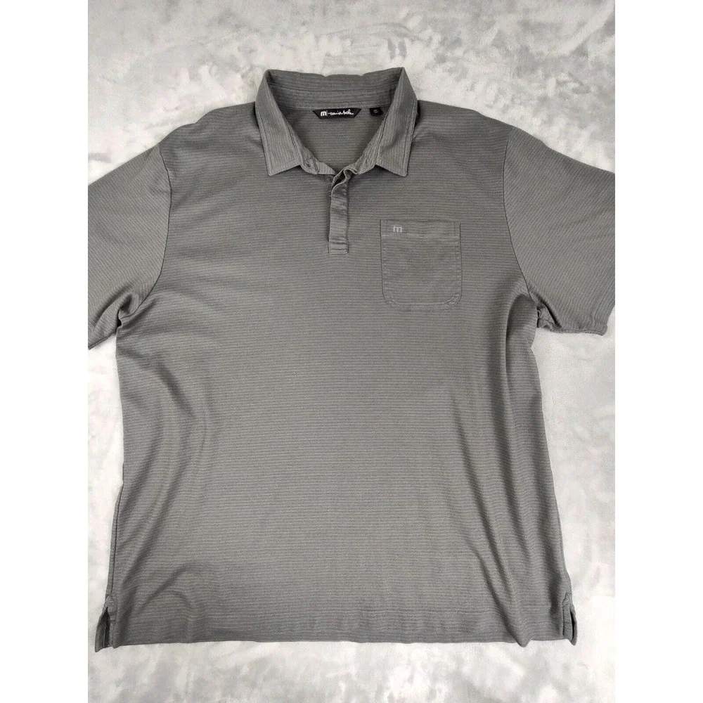 Travis Mathew Men's XXL Gray Striped Short Sleeve Polo Shirt Pima‎ Cotton Blend